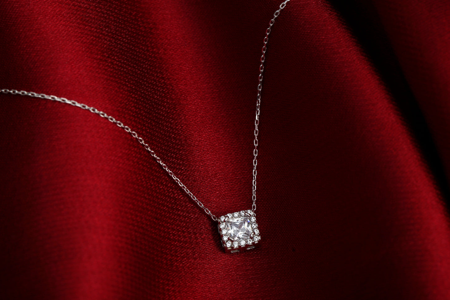 Small square Solitaire Necklace