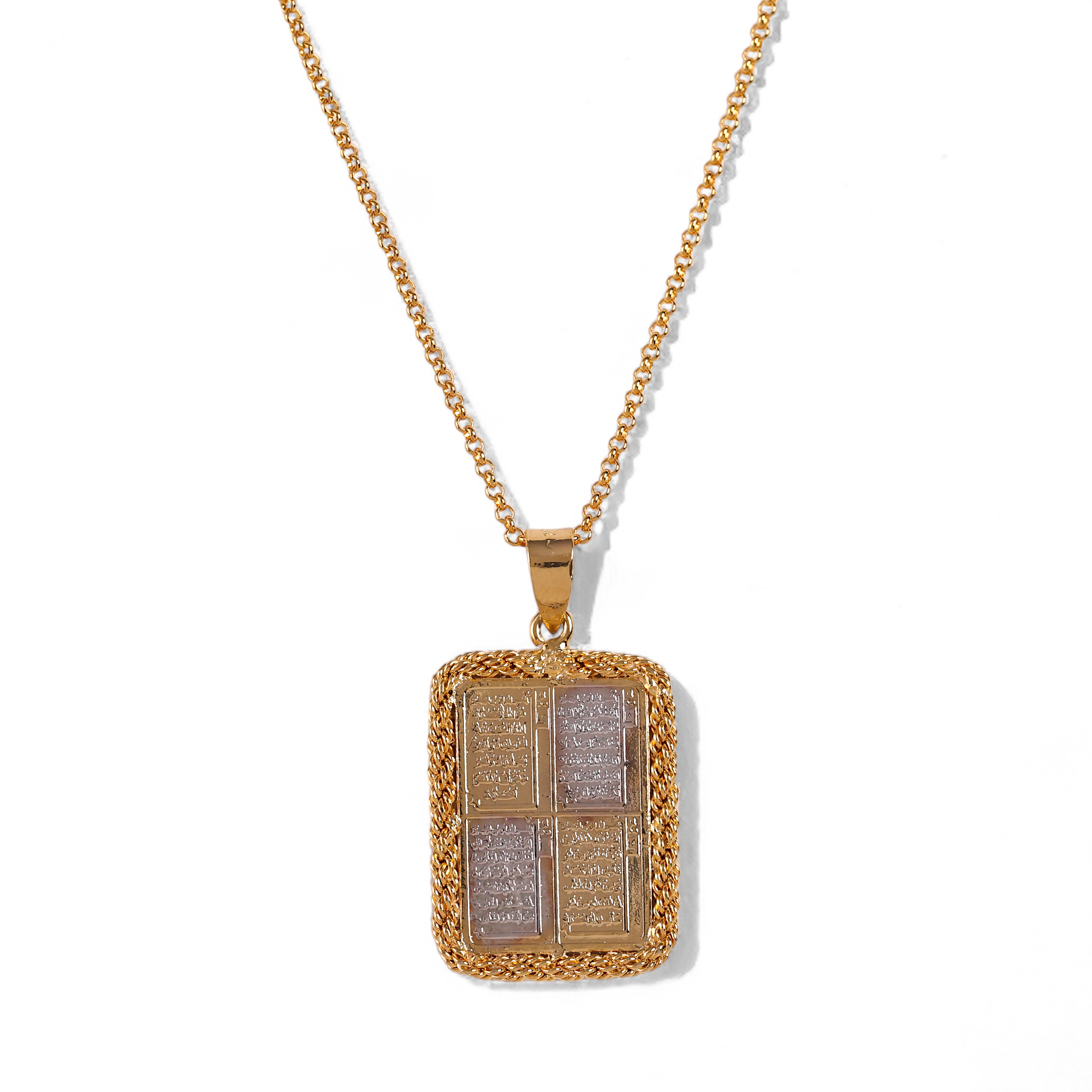 Rectangle Ayatul Kursi + 4 Qul Necklace