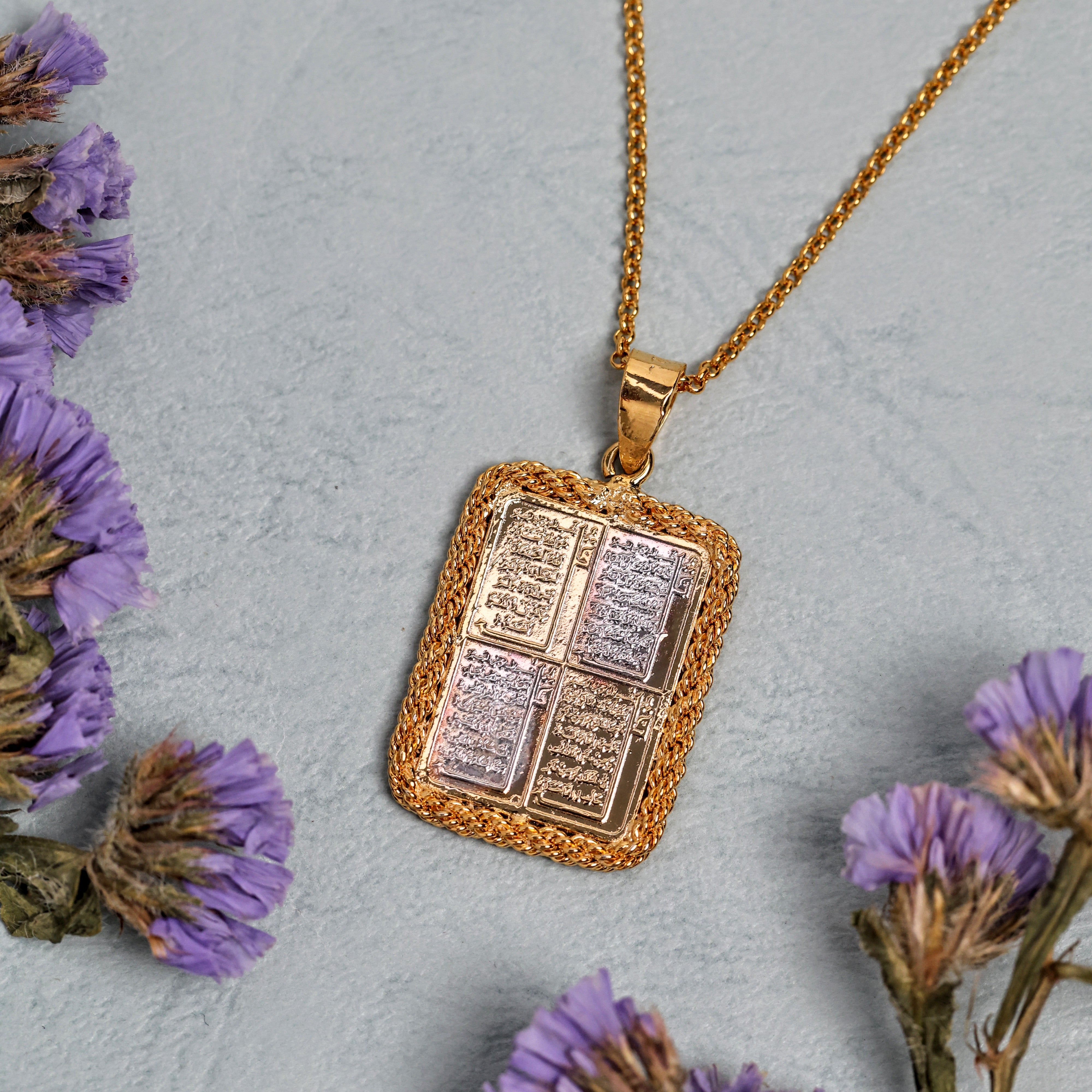 Rectangle Ayatul Kursi + 4 Qul Necklace