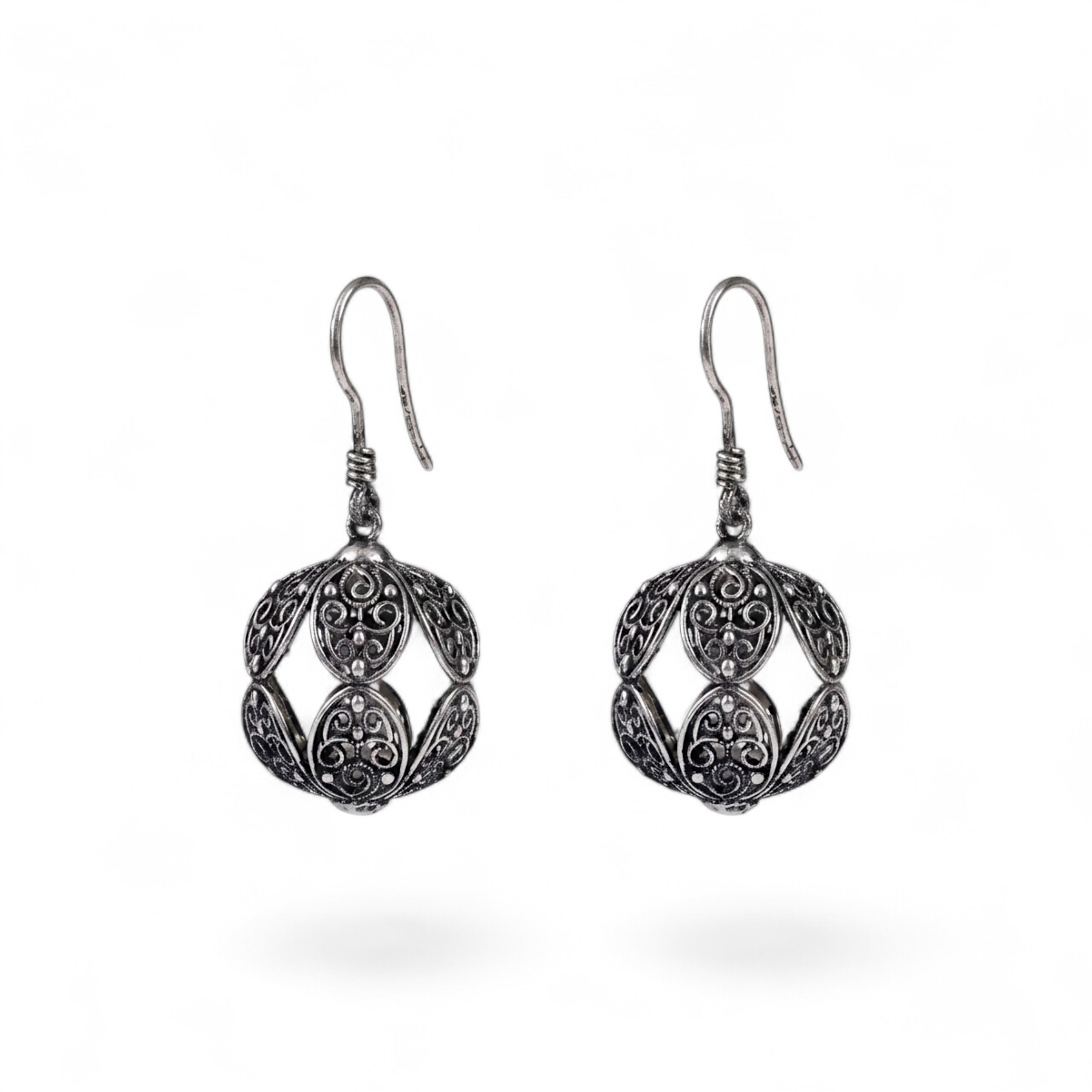 Hand Crafted Sterling Silver Filigree Sphere Drop Earrings