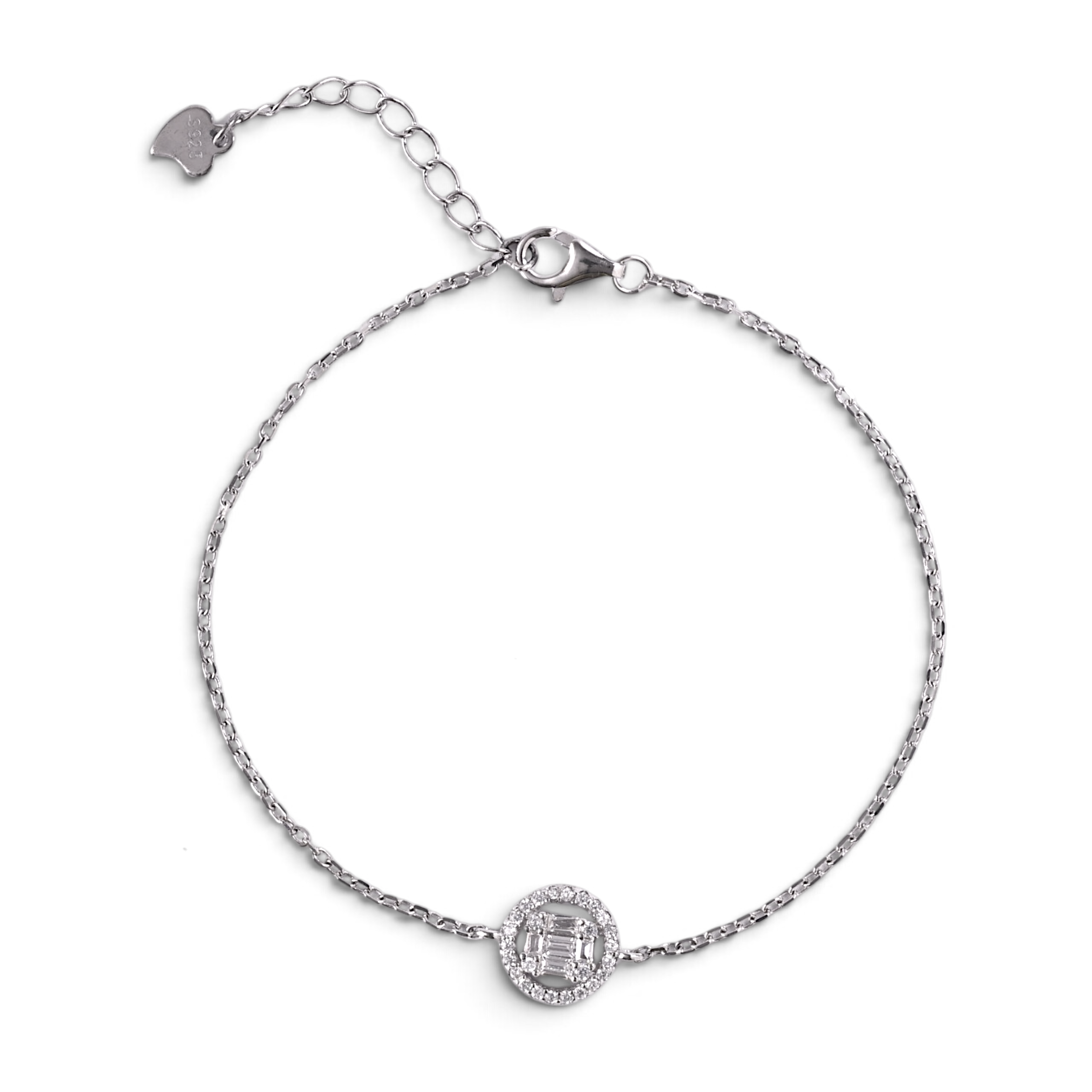 Elegant Emerald-Cut Halo Bracelet-Sterling Bracelet
