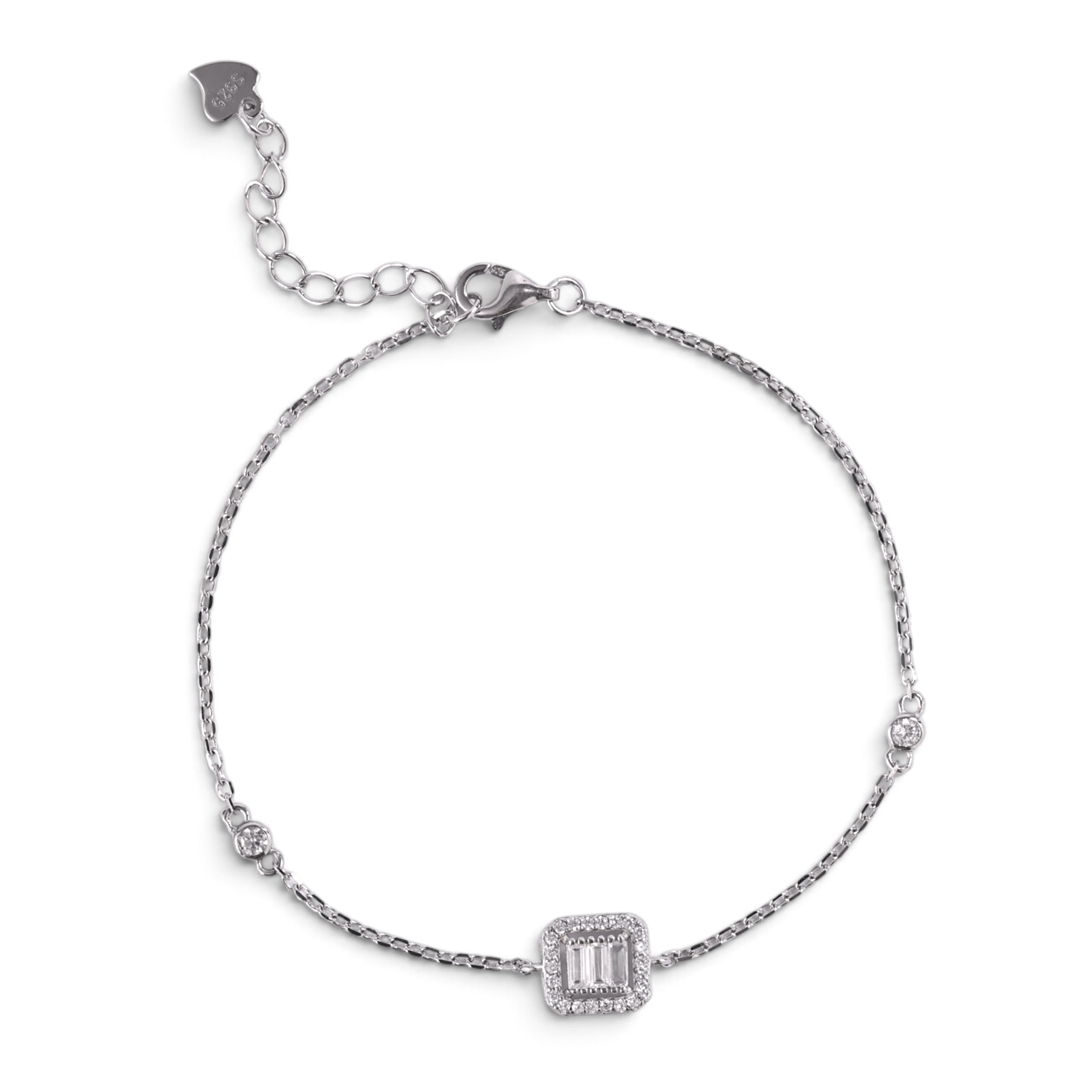 Emerald cut Square Halo Bracelet-925 Sterling Silver